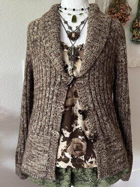 Effeci Brown Long Sleeve Knit Cardigan